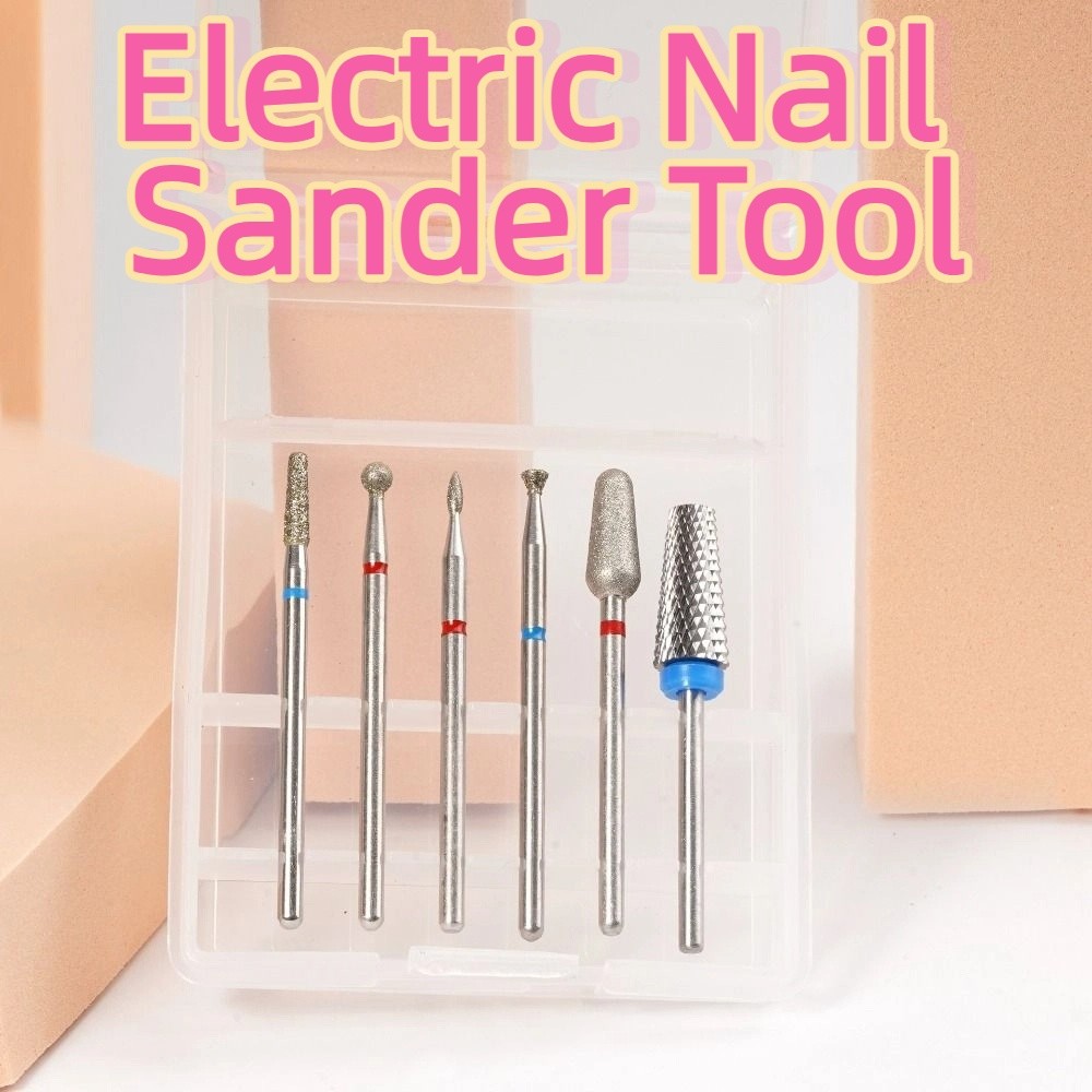 6Pcs Practical Nail Polishing Head Set High-hardness Wear-resistant Nail Art Drill Bit Kits with Box Portable Manicure Grinding Head Pedicure Care