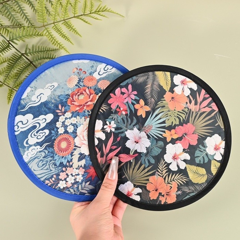 Mini Japanese Style Folding Fan Round With Pocket Handheld Fan Flower Pattern Collapsible Fan Summer Travel