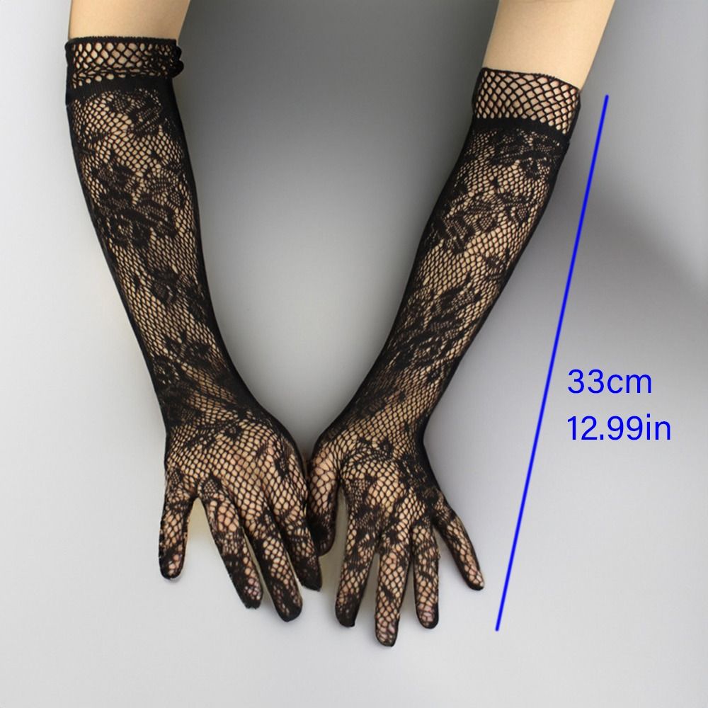 Fashion Fishnet Lace Flower Gloves Thin Transparent Mesh Hollow Gloves Elastic Riding Gloves Summer Mittens Riding