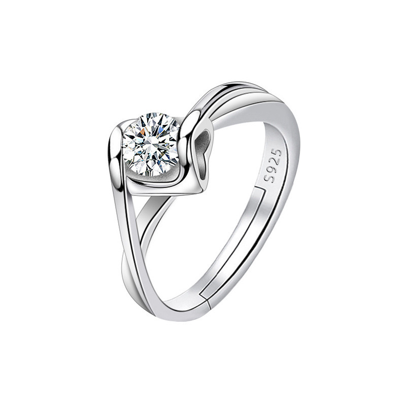 【Quality Kiss Heart-shaped Simulation Diamond High Carbon Diamond Ring Women's Style Simple Fashion Adjustable Proposal for Couple