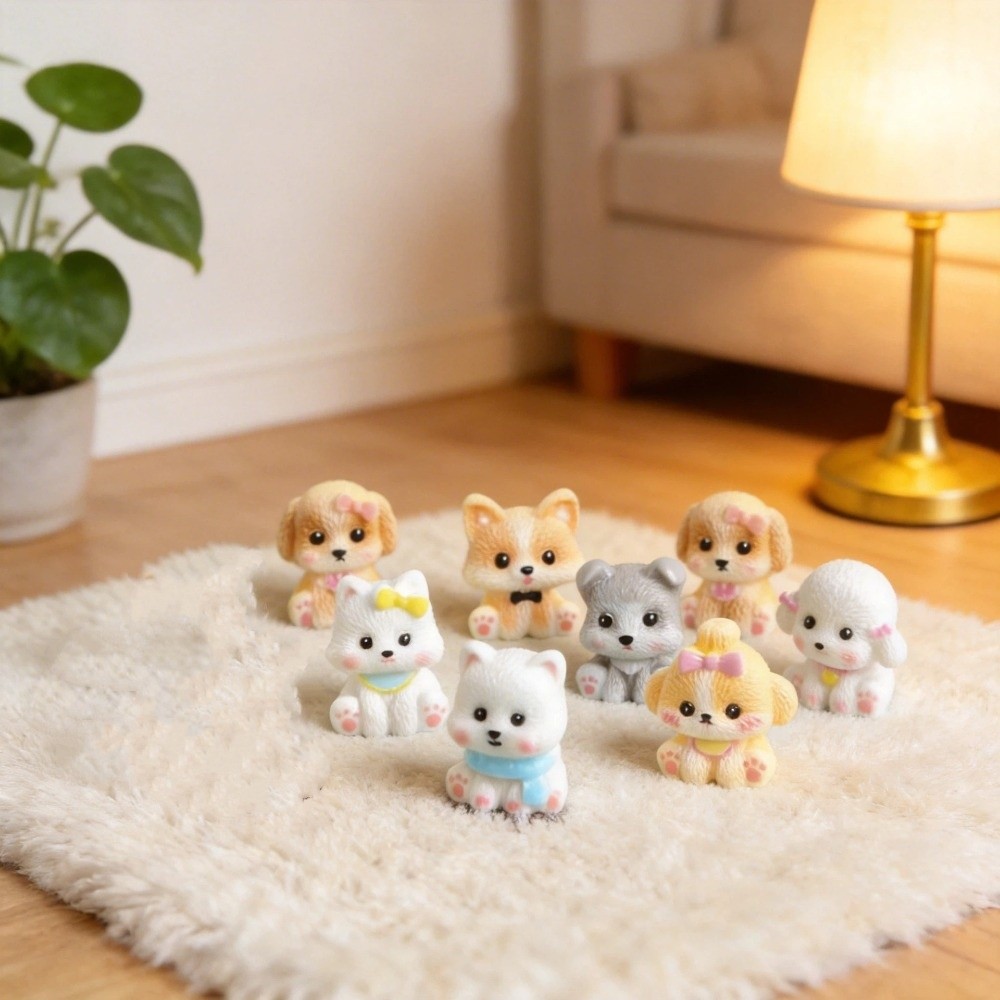 9pcs Fun Resin Dogs Decorations Cartoon Animal Small Size Decorative Dog Statues Funny Creative Dog Ornaments Gift