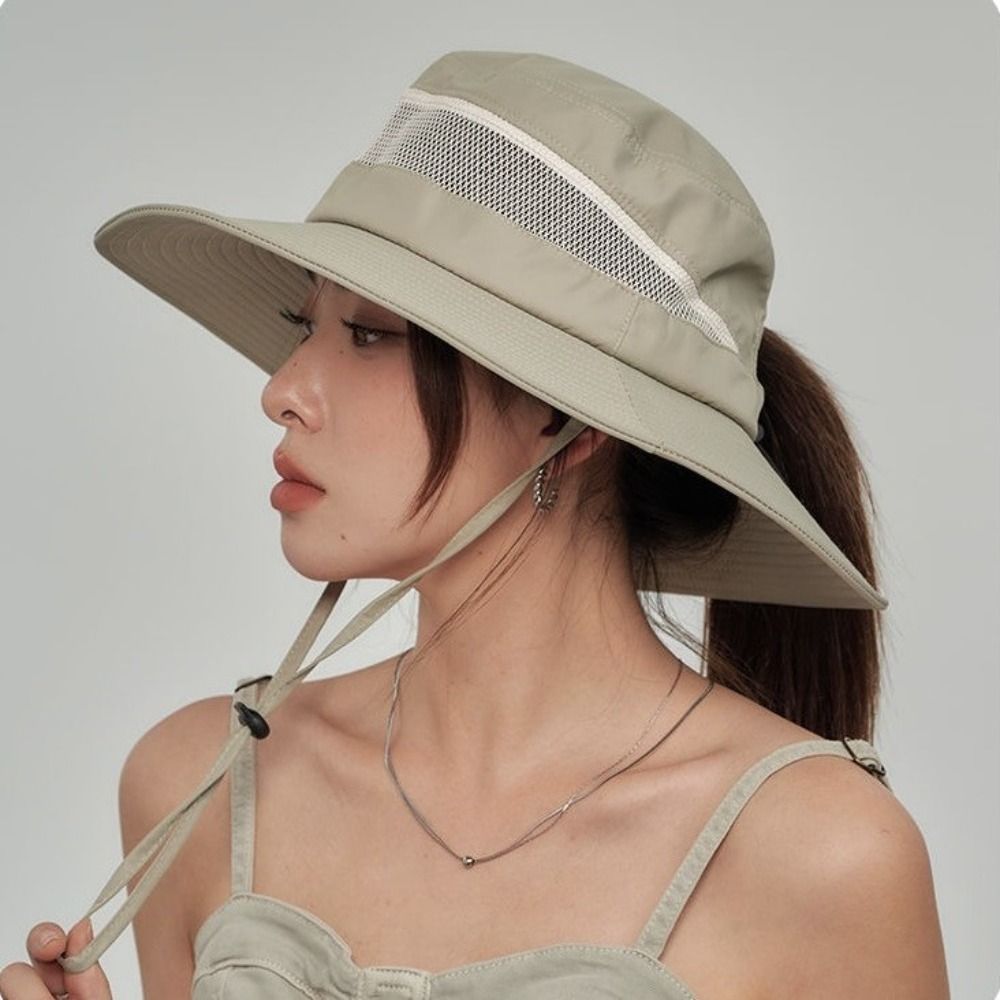 Simple Mesh Quick Drying Hiking Cap Drawstring Western Countryside Men Fisherman Hat Cloth Wide-Brim Sunshade Sun Hat Trekking