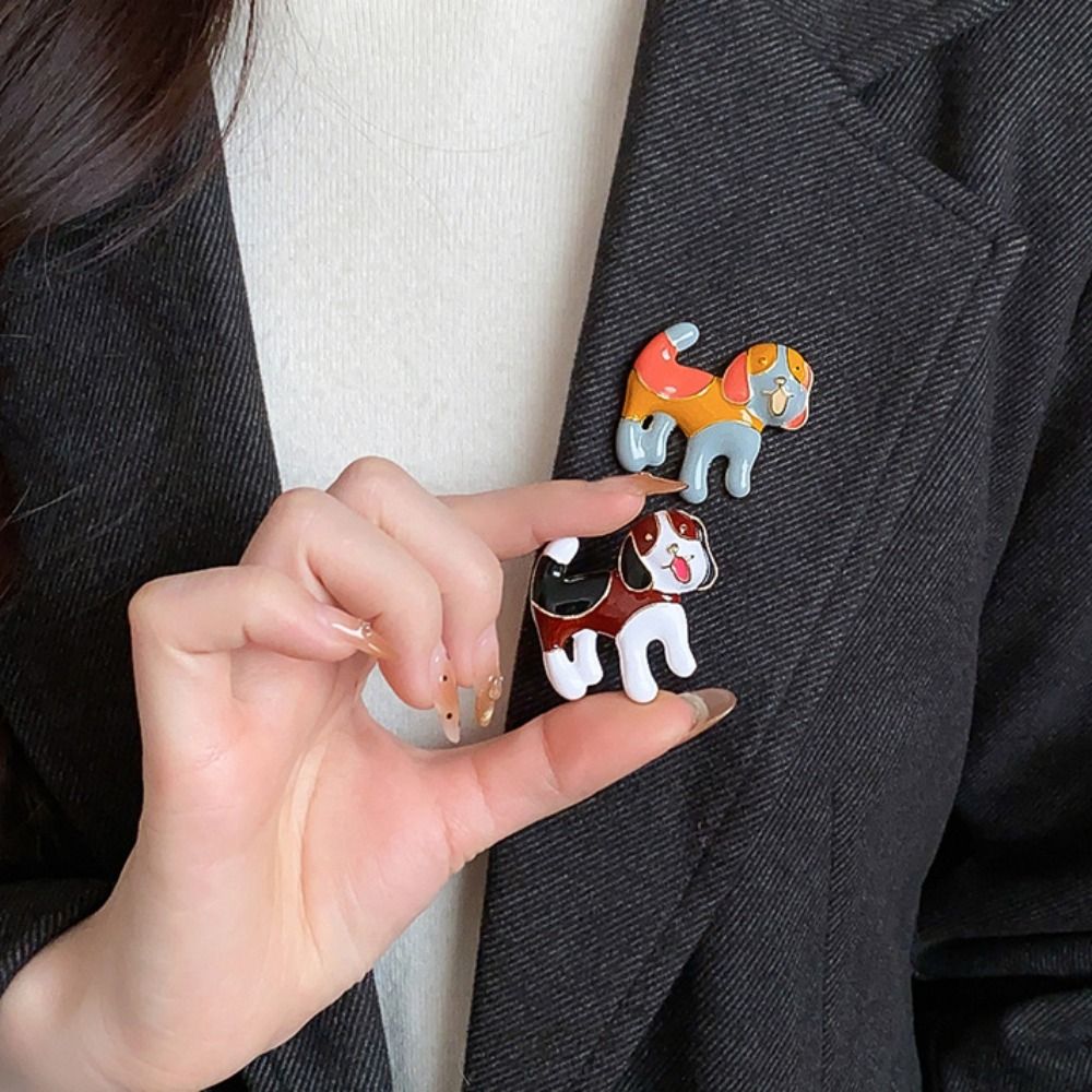 Vintage Kawaii Cute Dog Brooch Jewelry Accessories Personality Drip Oil Animal Brooch Creative Sweet Animal Lapel Pins New Year Gifts