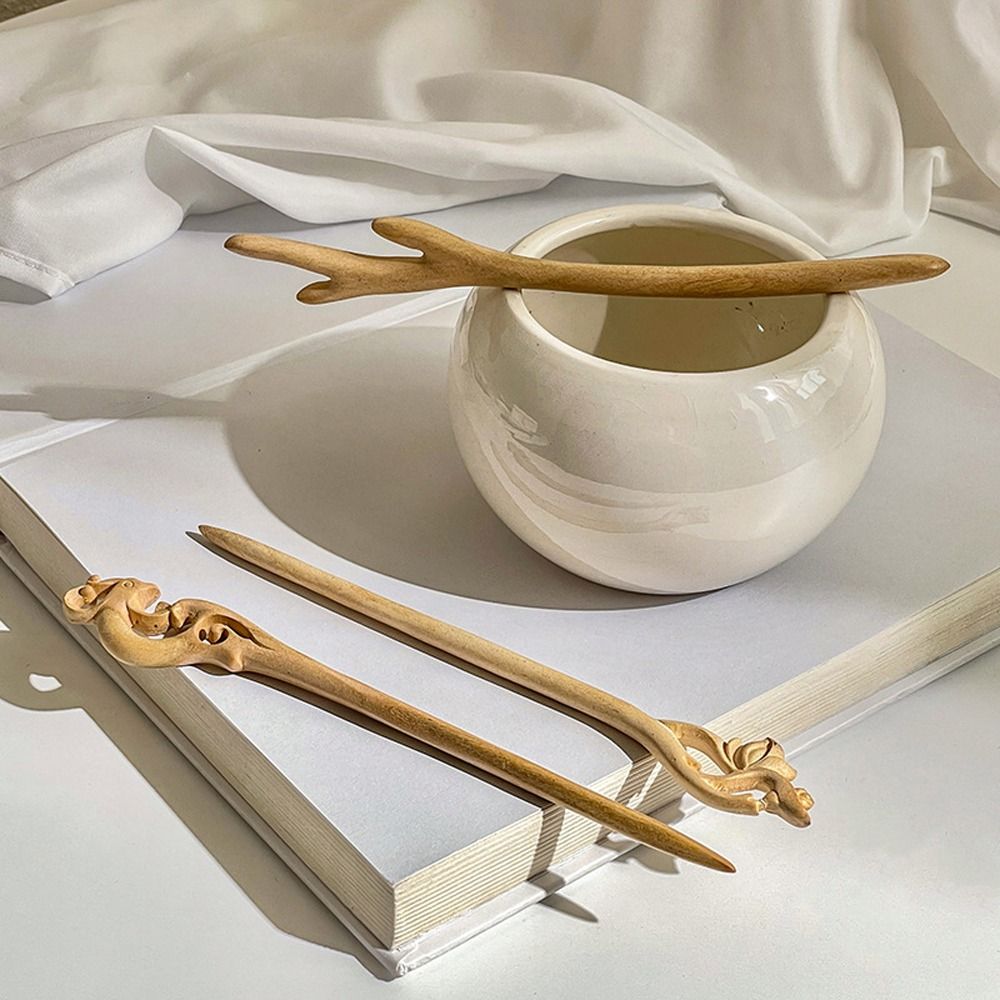 Vintage Fashion Headwear Elegant Braided Hairpins Bird Flower Wave Shape Hair Sticks Antler Women Hanfu Hairpins Hair Clip Wooden Hair Sticks Chinese Hair Fork
