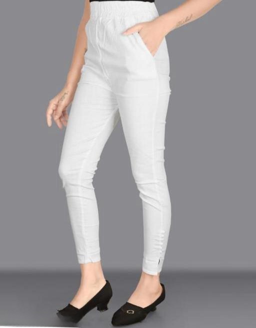 White Colour Stretchable Cotton Fabric pencil pant For Women/Leggings