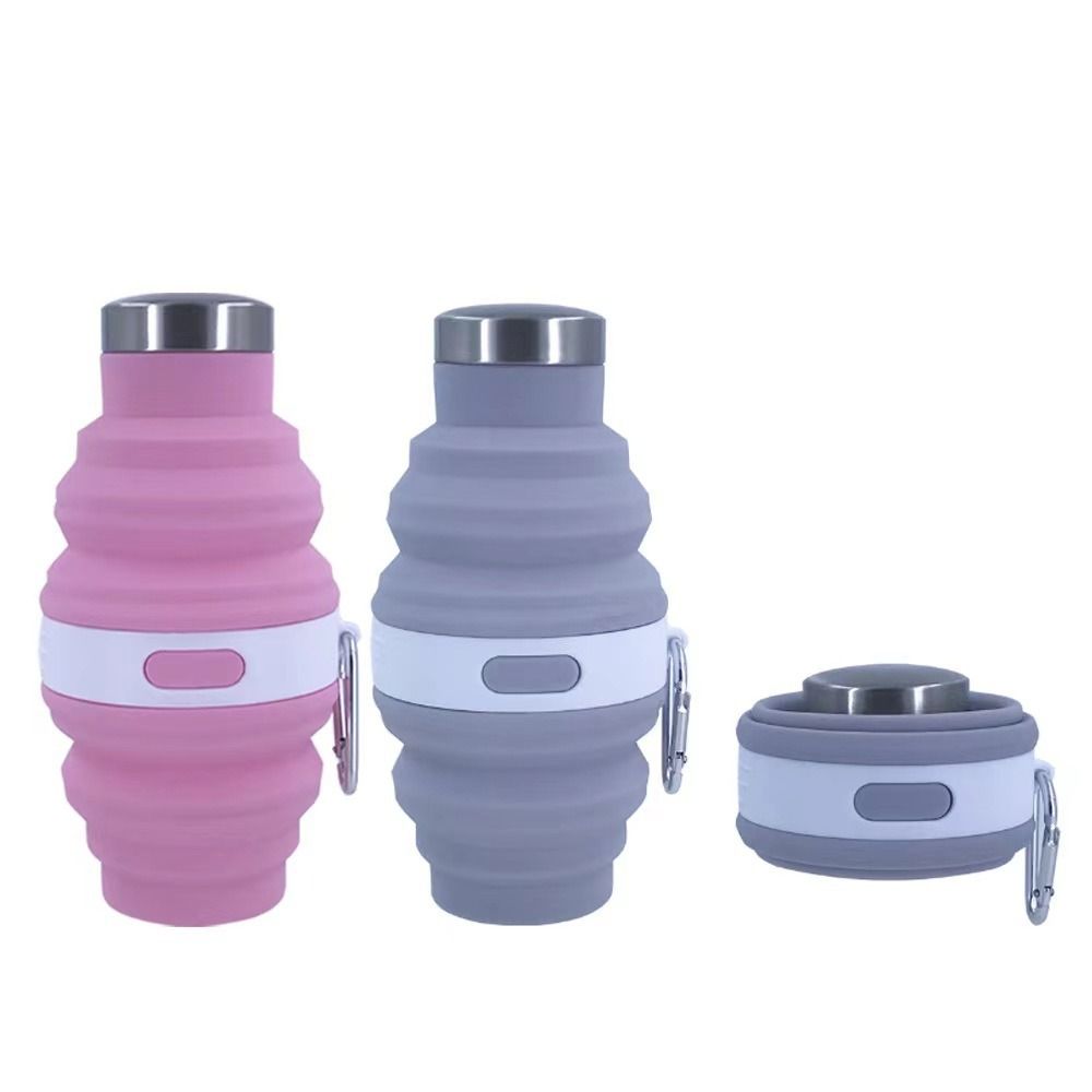 Leakproof 475ml Collapsible Water Bottles Retractable Silicone Hiking Cups with Carabiner Portable Folding Drink Cups Travel Tools