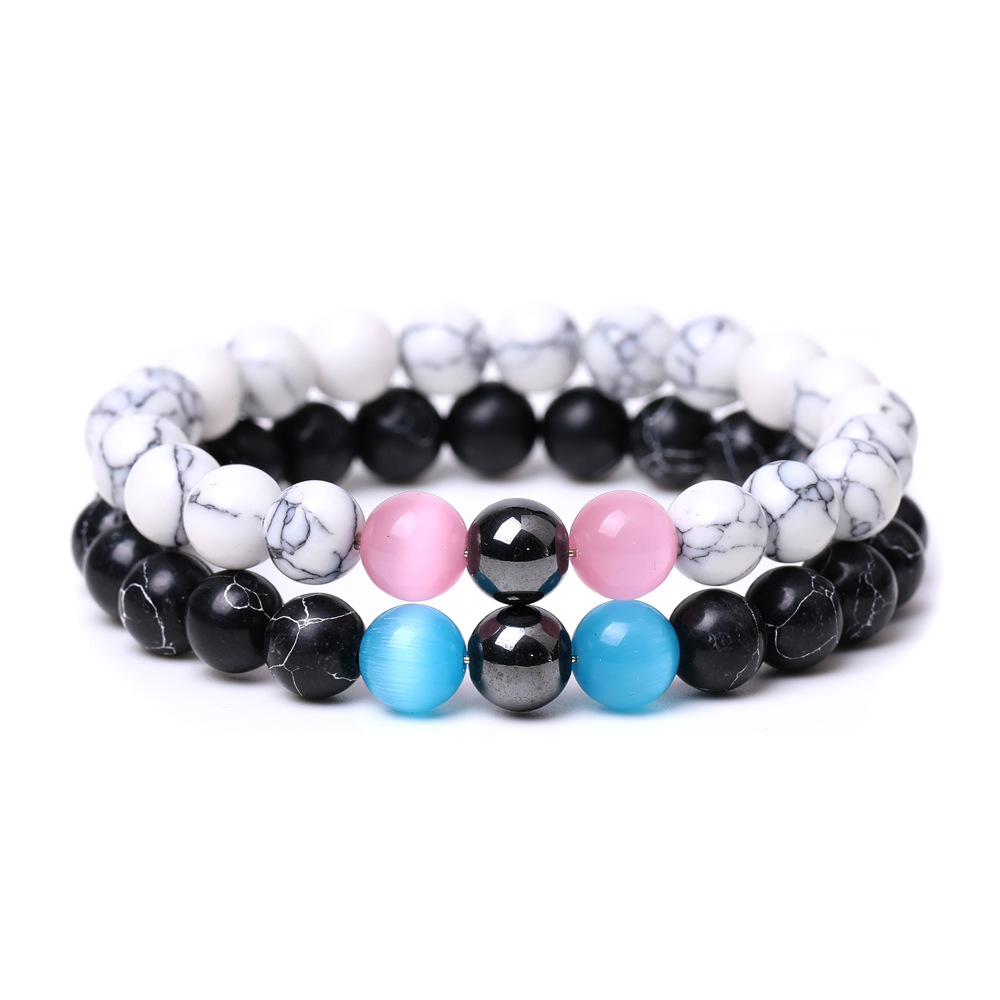 【New Arrivals】Blue powder cat's eye stone couple bracelet female orchid white turquoise black magnet heterosexual attraction bracelet men's jewelry