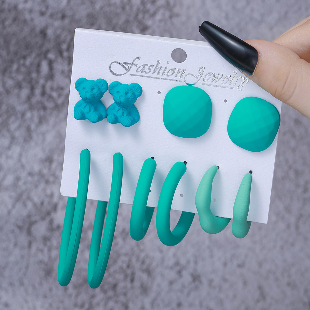 【Trendy designs】Jewelry small fresh blue paint bear earrings pairs suit fashion simple C earrings for women
