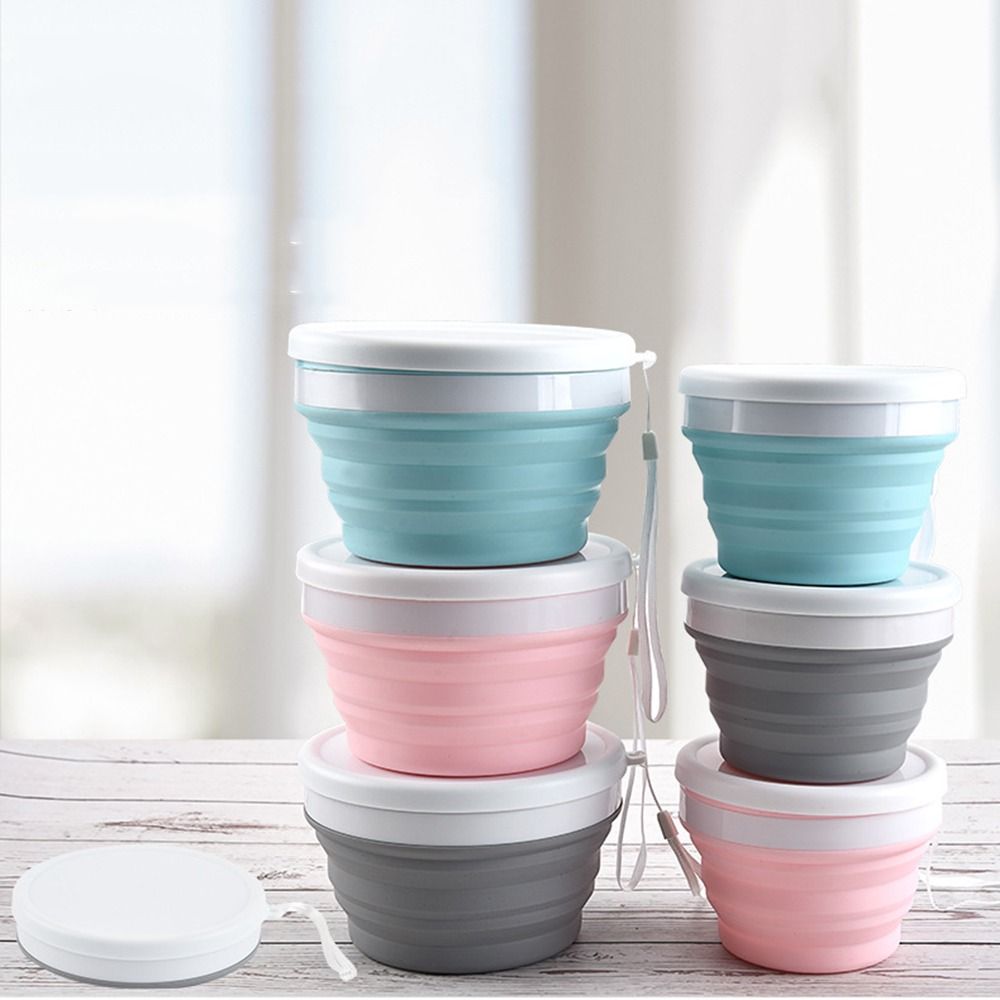 BPA-Free Lid Silicone Foldable Bowl Food Grade Reusable Portable Food Container Space-Saving Compact Folding Lunch Box Travel