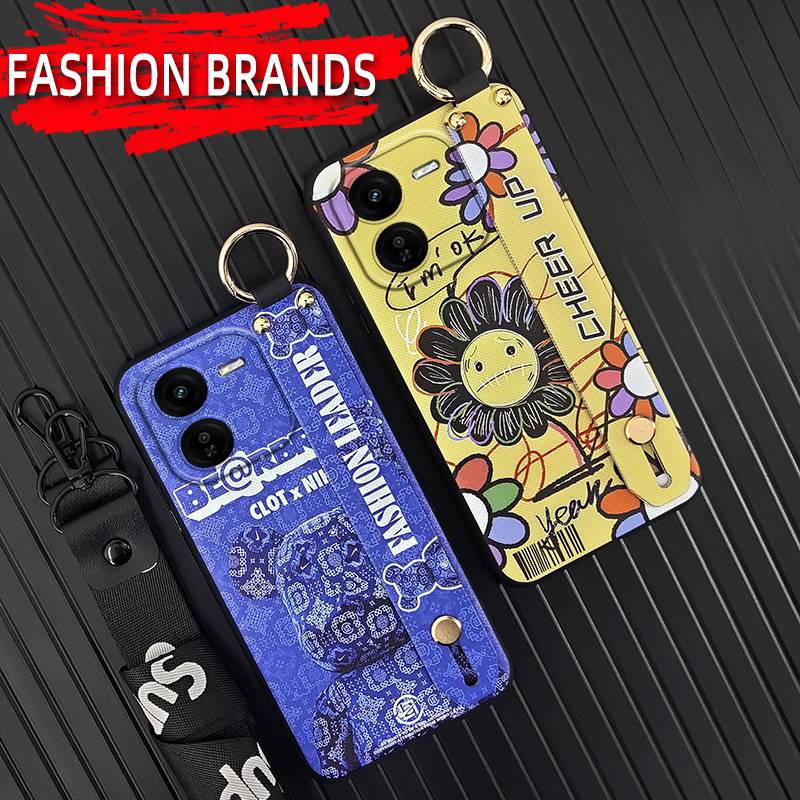 Kickstand Lanyard Phone Case For VIVO IQOO Z9X 5G Dirt-resistant Phone Holder trendy Wristband Waterproof ring Durable