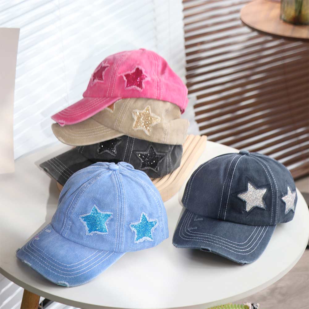 Retro Adjustable Y2k Star Baseball Hat Bling Vintage Baseball Cap Cotton Sweet Spicy Girls Hat Outdoor