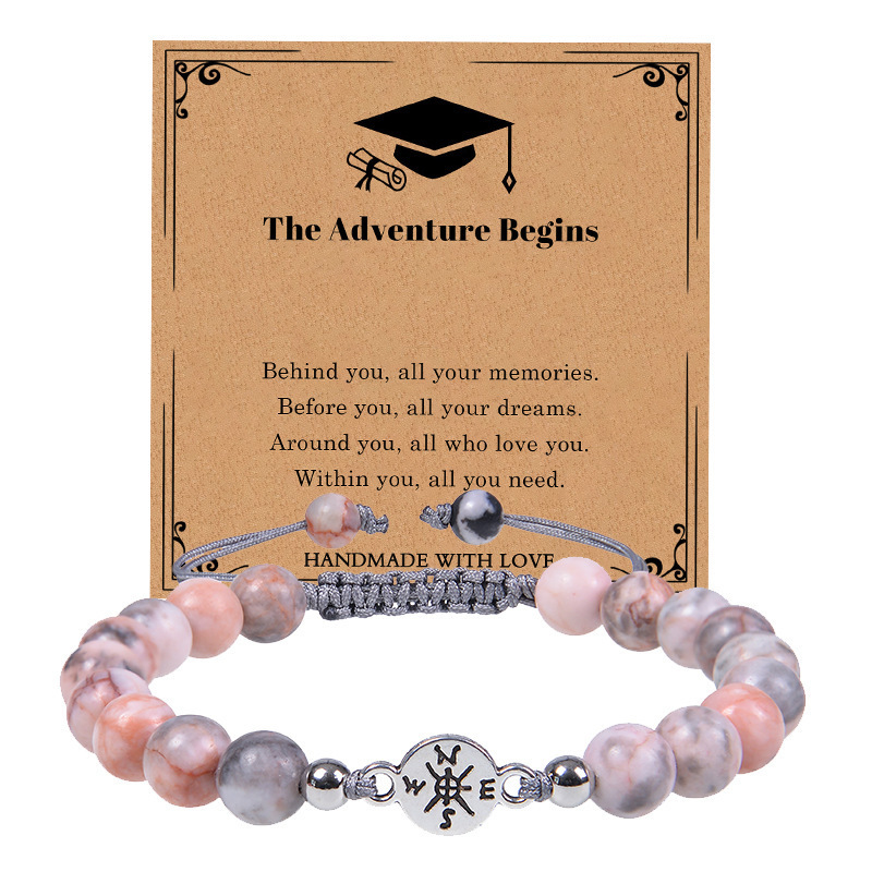 【Innovative Graduation Season Compass Bracelet Natural Powder Zebra Yellow Tiger Eye Handmade Bracelet Gift for Men
