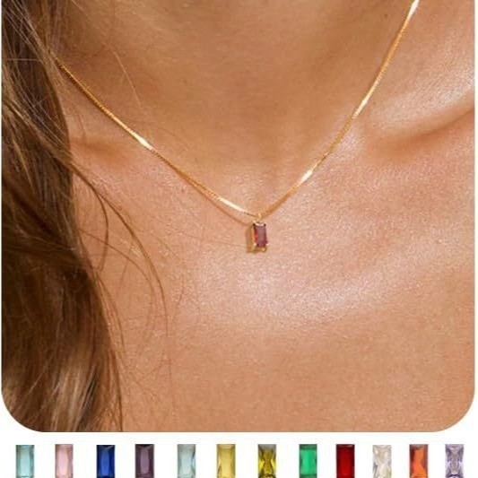 【New Arrivals】Fashion Colorful Square Zircon Pendant Gold Necklace December Birthday Stone Niche Design Exquisite Women's Necklace