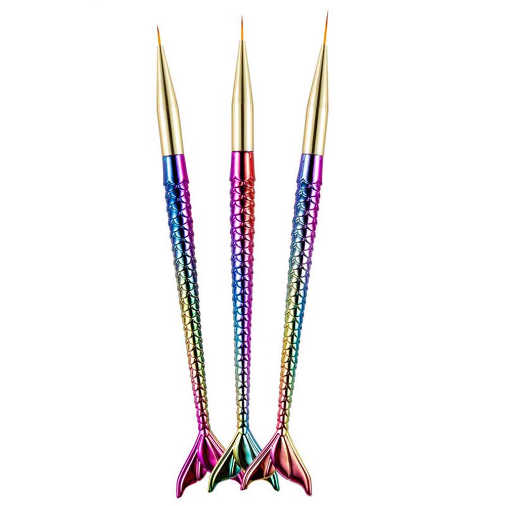 3Pcs/set Creative Mermaid Tail Shape Mermaid Nail Painting Brush Ultra-thin Line UV Gel Extension Mermaid Nail Art Liner Pen Nail Accessories Manicure Tool Mermaid Pull Wire Nail Brush Girls