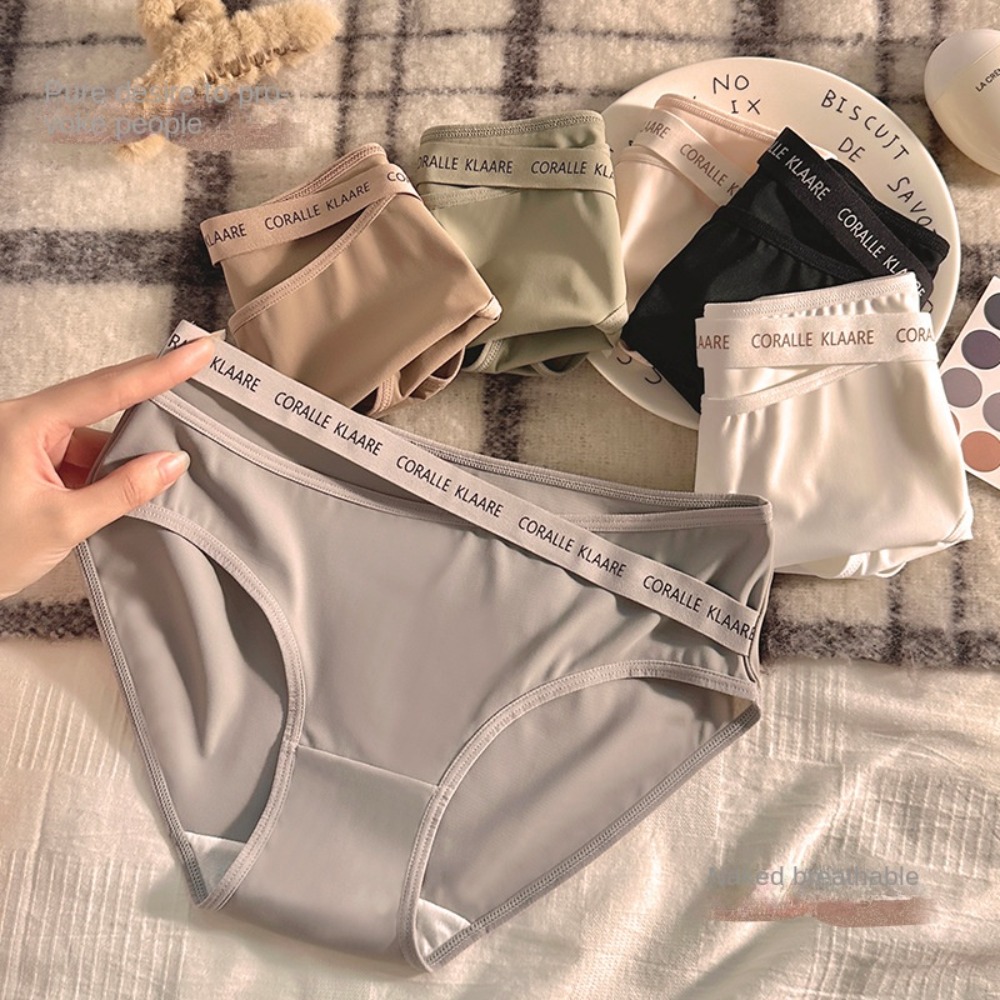 Panties Letter Ice Silk Panties Ultra Thin Soft Middle Waist Briefs Panties Underwear Seamless Lingerie Daily