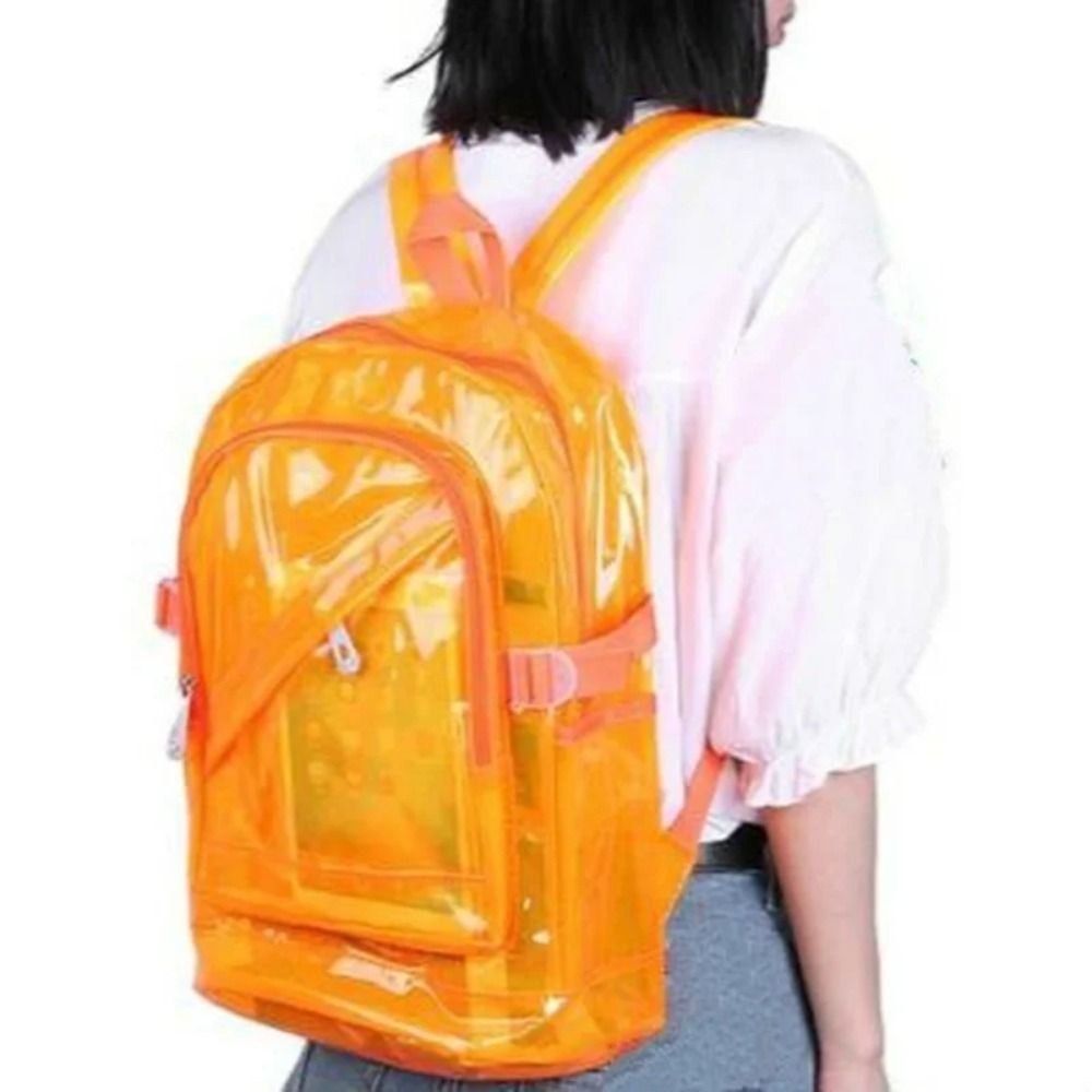 Portable Candy Color Transparent Backpack PVC Teenagers Bag Students School Bag Large Handbag Clear Shoulder Bag School