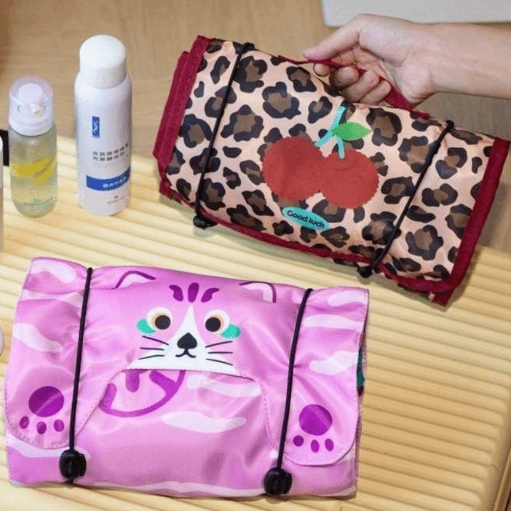 Cartoon Large Capacity Cute Animal Cosmetic Storage Bags Drawstring Portable Kawaii Makeup Brush Organizer Oxford Foldable Travel Cosmetic Bag Girl
