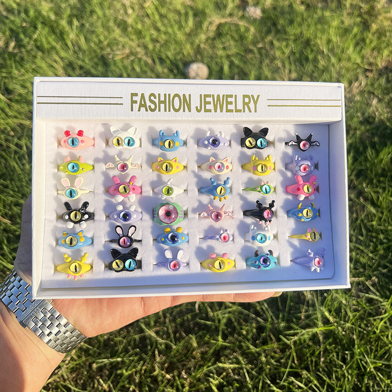 【New Arrivals】2023 new cute little monster ring funny cartoon ring female 36 boxed personality ring suit opening