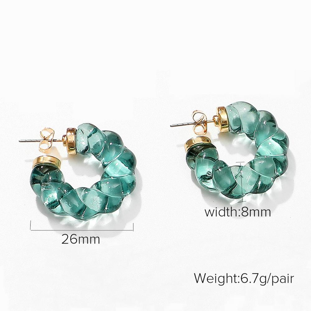 【Happy LifeStore】Unique Color solid transparent Resin Twist Earrings Blue Green C Shape Earrings Minimalist daily Jewelry
