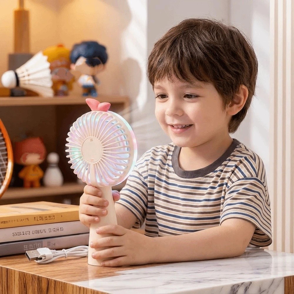 Portable Cute Rainbow Light Portable Handheld Mini Fan Compact Design Lightweight Build Rechargeable Fan Stable Operation Rechargeable Battery Cooling Fan Kids Use