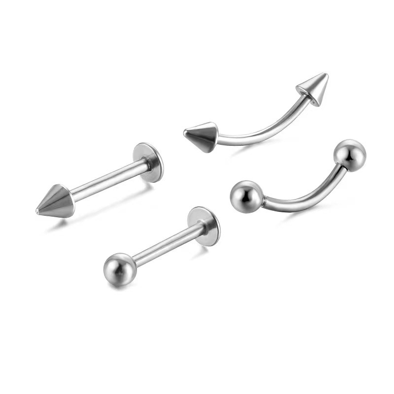 【Top Picks】316L titanium steel eyebrow nail lip nail double pointed cone round head curved rod outer teeth stainless steel