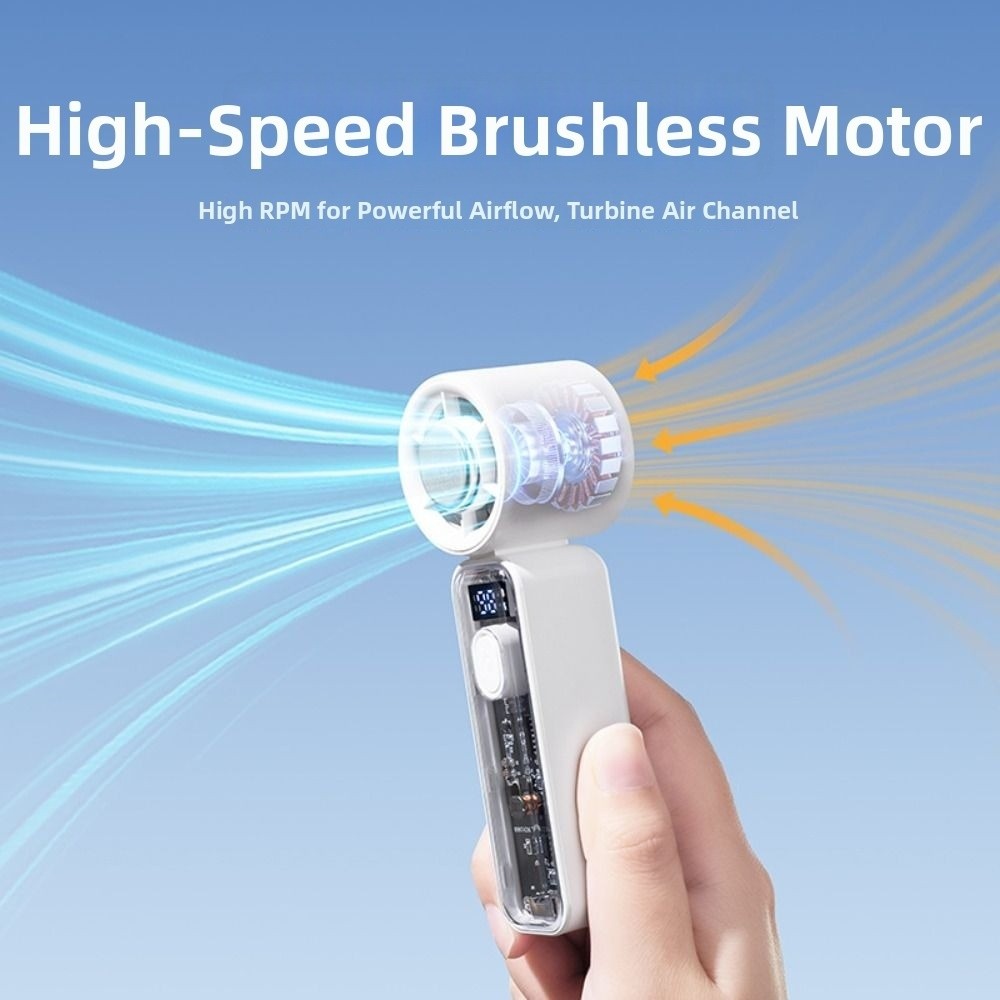 Long Lasting Digital Display Refrigeration Electric Fan High Wind Speed Quiet Operation Handheld Mini Fan Portable 100Gears Adjustable Pocket Turbo Fan Travel