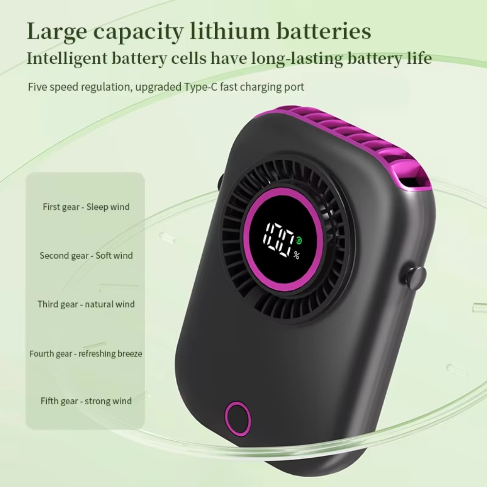 Lightweight 5 Speeds Mini Hanging Neck Fan Wide-Angle Airflow Ultra Quiet Portable Cooling Fan with Stand Fanless Design Handheld Electric Fan Wearable on Waist Or Clip