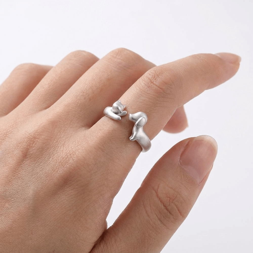 Pet Lovers Color Cat Dog Hug Rings Alloy Material Compact Lovely Outline Open Adjustable Ring Stable Shape Fine Polished Workmanship Friendship Gifts Daily Commuting Looks