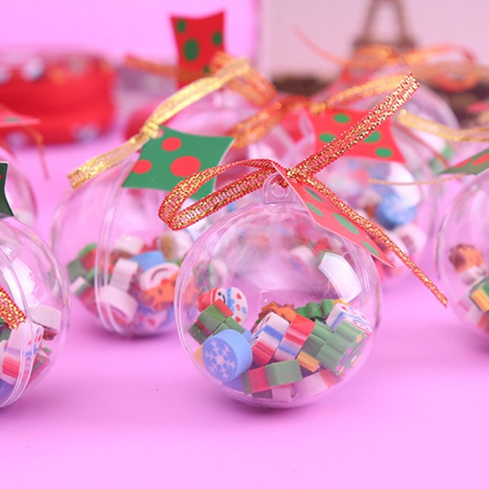 Cute Mini Christmas Eraser Santa Cartoon Christmas Ball Snowman Kawaii Transparent Packaging Ball Kids