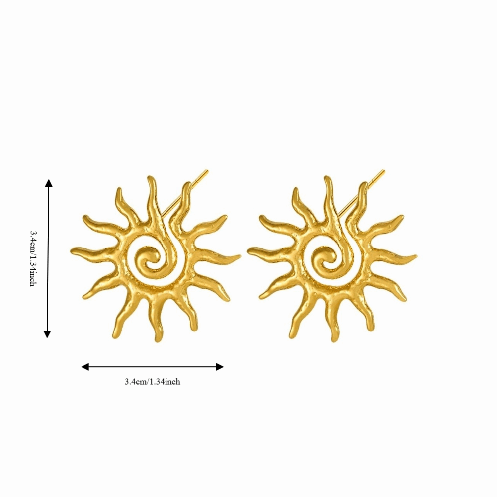 Creative Unique Sun-shaped Flower Earrings Hollow Out Elegant Vintage Bohemian Earrings Light Stainless Steel Sun Ear Stud Party