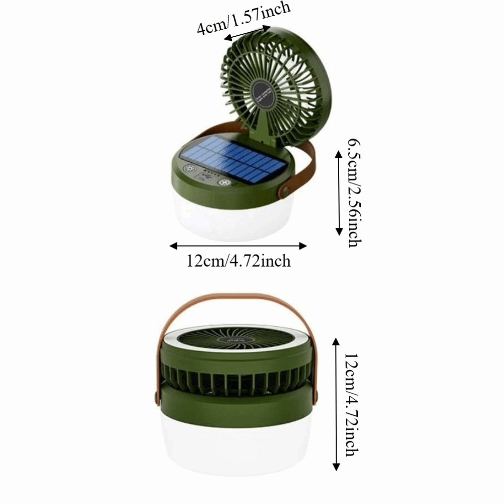 Powerful Rechargeable/Solar Portable Folding Fan Light Multi Functional Waterproof Cooling Fan with Light 2-in- Compact Tent Hanging Lantern for Camping
