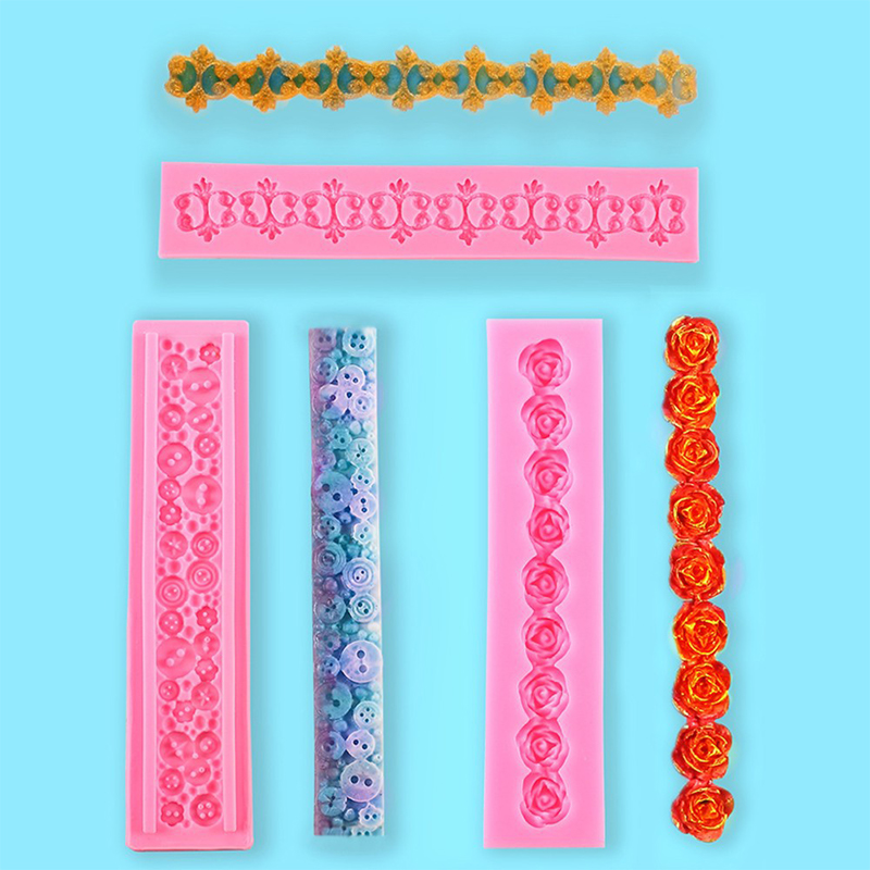 1PC Long Strip Lace Roses Flowers Chocolate Wedding DIY Fondant Cake Decorating Tools Silicone Mold Border Embosser Mold DD7