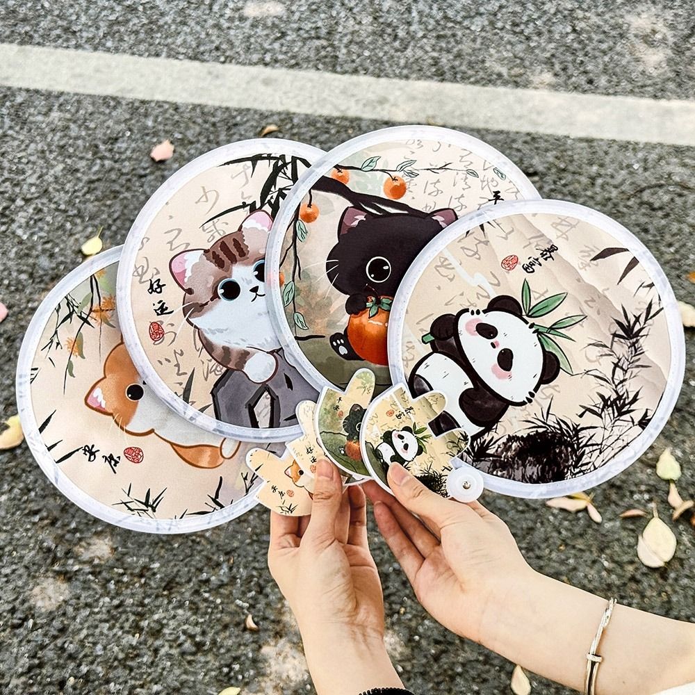 4Pcs Cute Cartoon Animal Reflector Folding Fan Decorative Reusable Reflective Panda Fan Mini Handheld Fan Traveling