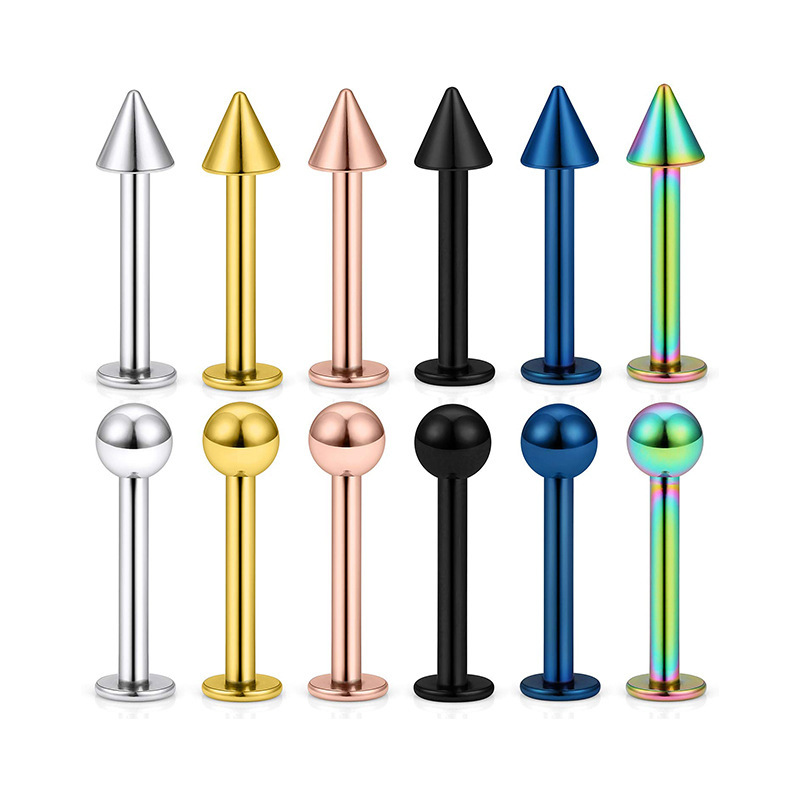 【Top Picks】Stainless steel lip studs earrings multifunctional round pointed cone personality tide body piercing jewelry direct sales