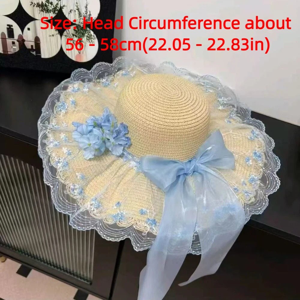 Simple Floral Design Woman's Straw Hat Elegant Breathable Sun Protection Cap UV Protection Wide Brim Lace Brim Sunshade Cap Summer Season