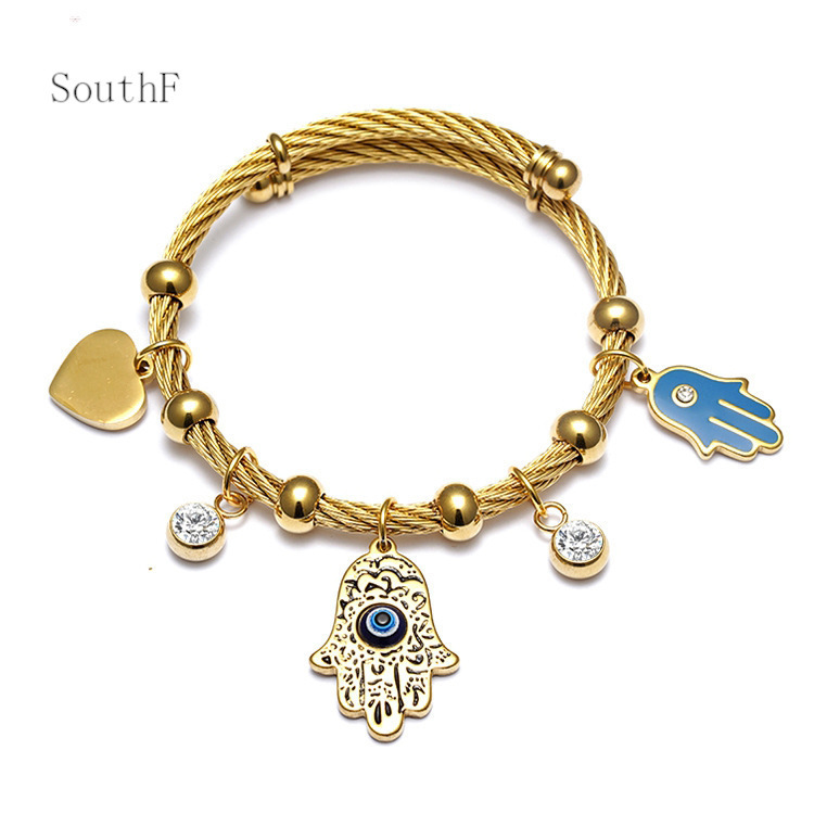 are low- Now don't beslow】Islamic Turkey Stainless Steel Fatima Hand Bracelet Drop Oil 18K Gold Titanium Steel Wire