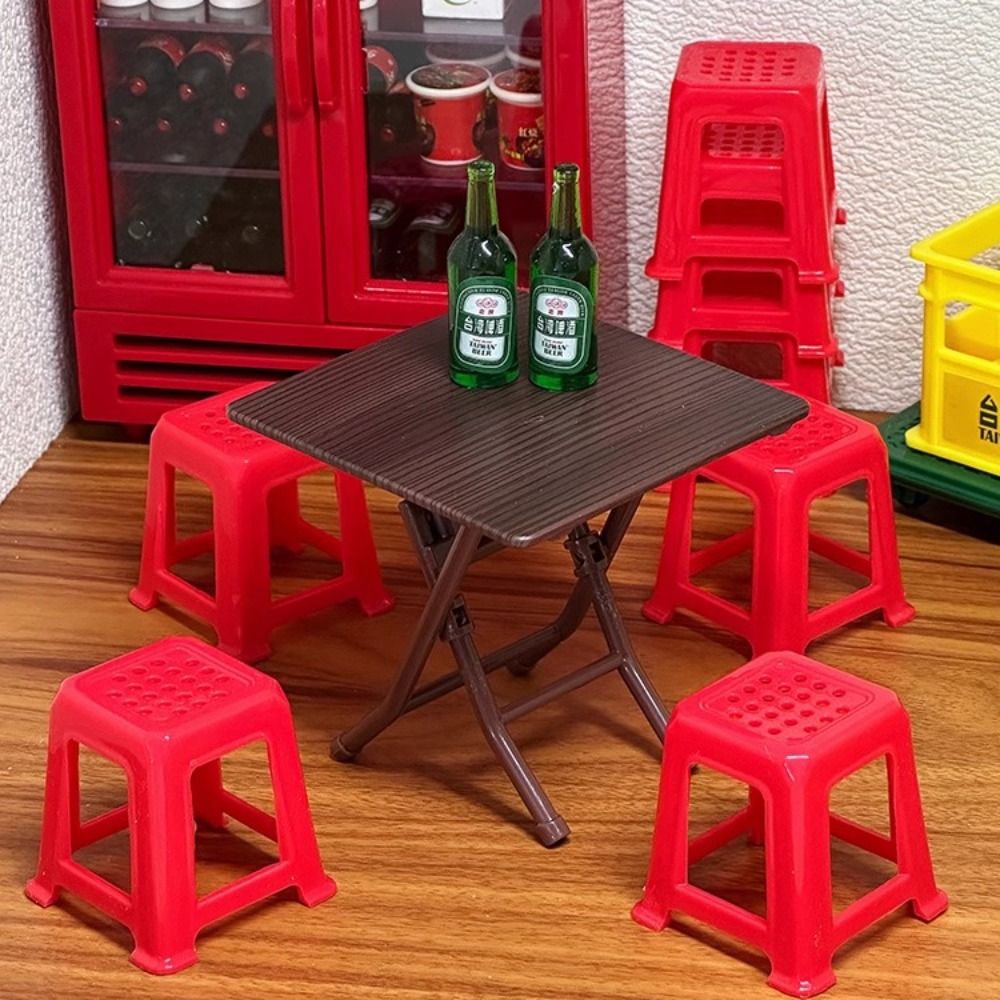 Play House Toy Scene Model Dollhouse Folding Table Mini Stool Lifelike Design Miniature Dining Table :12 Scale Doll Furniture Dollhouse Small Chair Home Decor