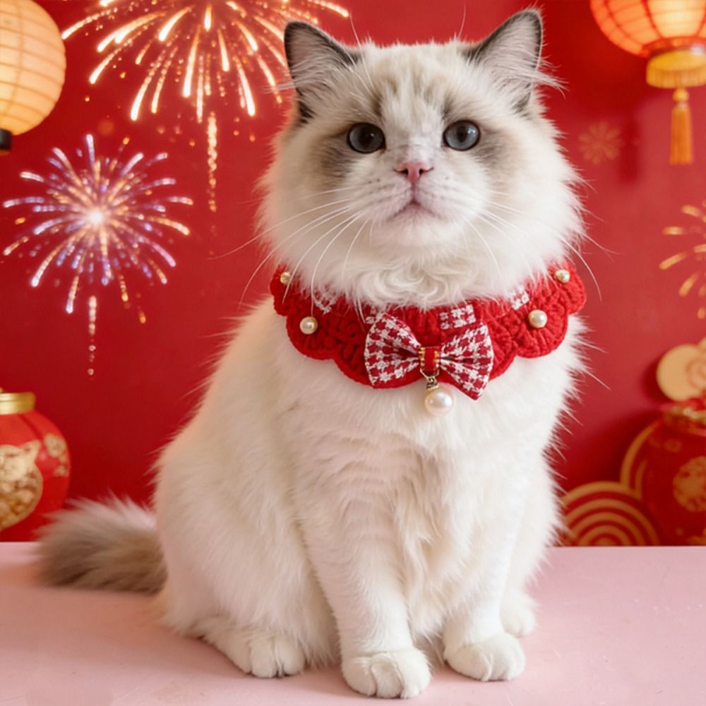 National Style Cartoon Chinese Style Pet Scarf Funny Red Cat Knitted Scarf Handmade Decorative Collar Puppy Collar Pet Costume
