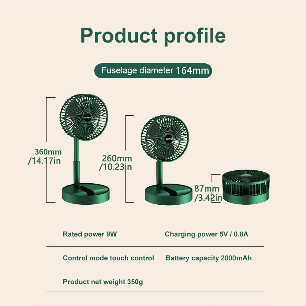 2 In Rechargeable Electric Fan 3 Gear Folding Desktop Fan Foldable Telescopic Fan Mini Fan Ventilador