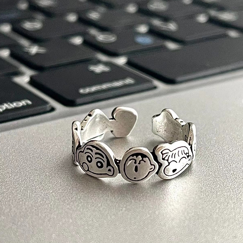 quality】Cute Anime Cartoon Ring Crayon Shin New Ring Female Ins Niche Design Opening Adjusting Ring
