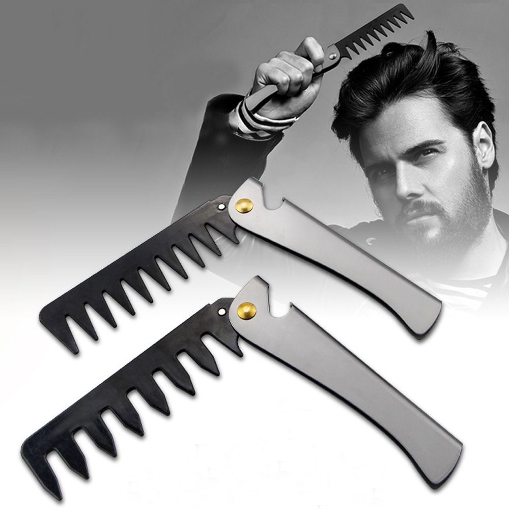 multifunction Stainless Steel Handle Oil Head Comb Portable Wide Men Comb Folding Durable Hairdressing Hair Comb Barber