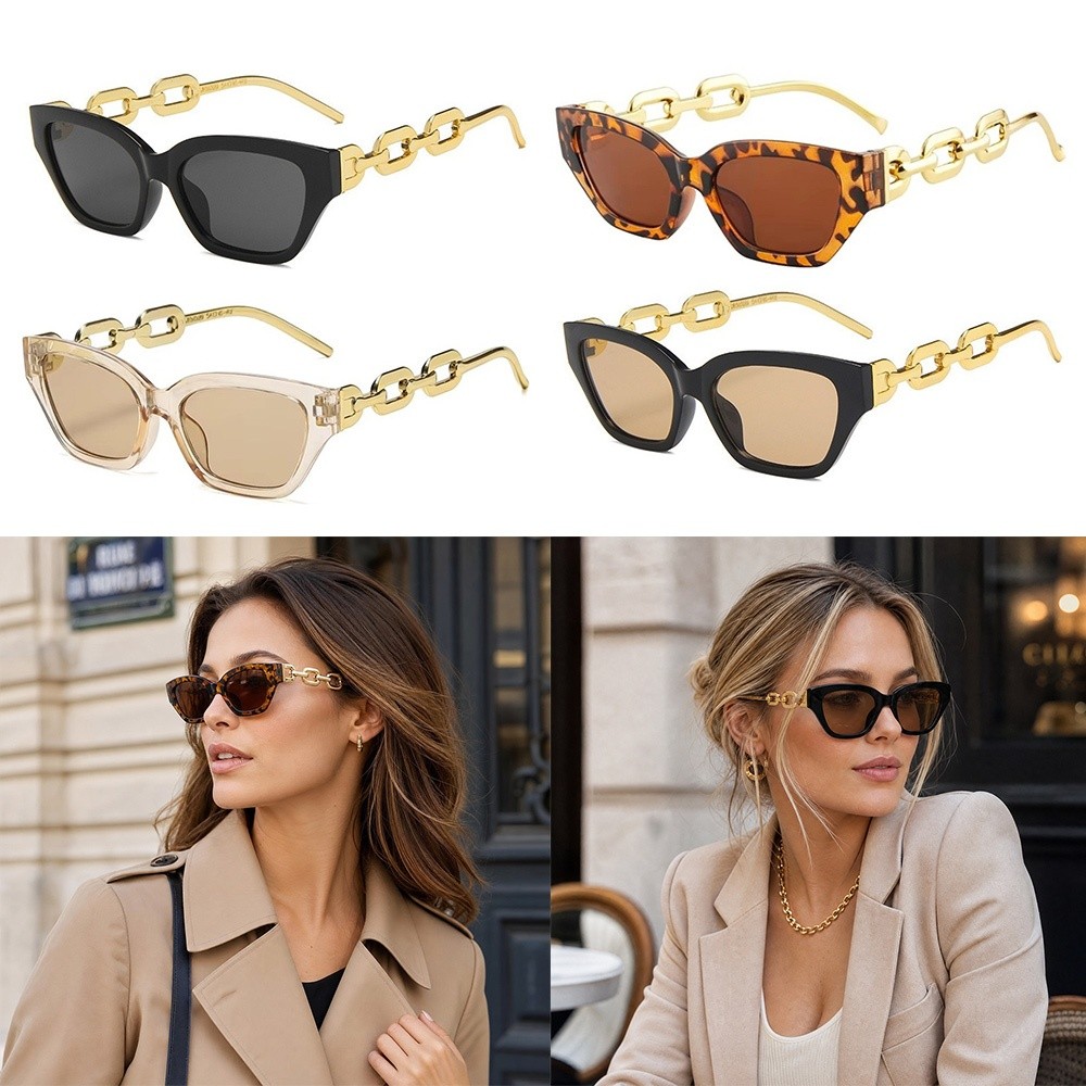 Luxury Small Frame Cat Eye Sunglasses Black Chain Leg Driver Goggles UV Protection Sun Protection Sun Glasses Photo Props