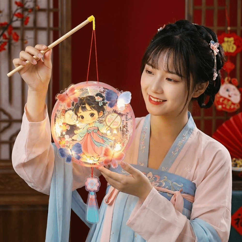 Portable Chinese Style Mid-Autumn Festival Lantern LED Light with Tassel Luminous Handheld Lamp Cartoon Blessing Plush Rabbit Lantern Party Decor