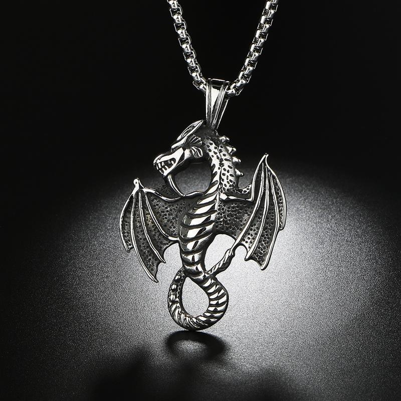 【New Arrivals】2023 Jewelry Titanium Steel Evil Dragon Pendant Personalized Punk Retro Trendy Men's Stainless Steel Flame Dragon Pendant Necklace