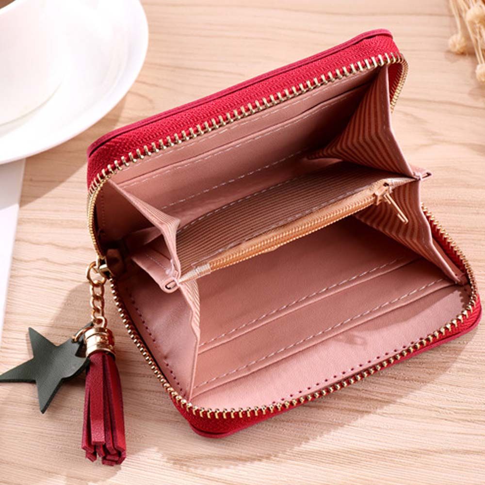 Cute Sweet Multifunctional Letter Star Tassel PU Card Holders Money Bag Small Coin Purse Women Wallets
