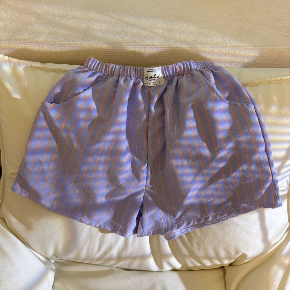 Soft Spring Summer Casual Shorts Women Baggy High Waist Stripe Short Pants Chic with Pocket Thin Loose Shorts Girls