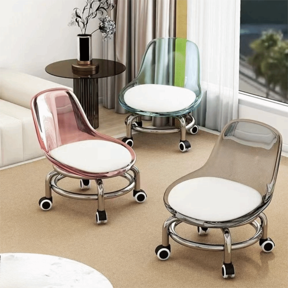 Stool Chair Acrylic Low Stool Universal Wheel Silent Wheel Backrest Stool 360° Rotation Pulley Floor Stool Children Room Use