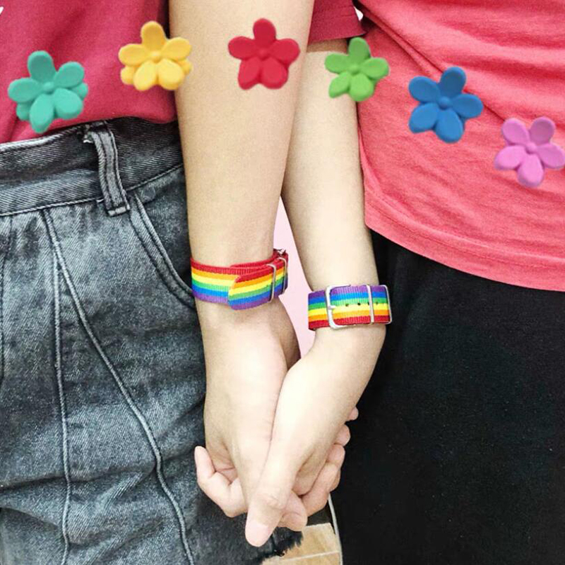 Hip Hop Rainbow Nylon Canvas Couple Bracelet Watch Band Strap Bangle Jewelry 5a63