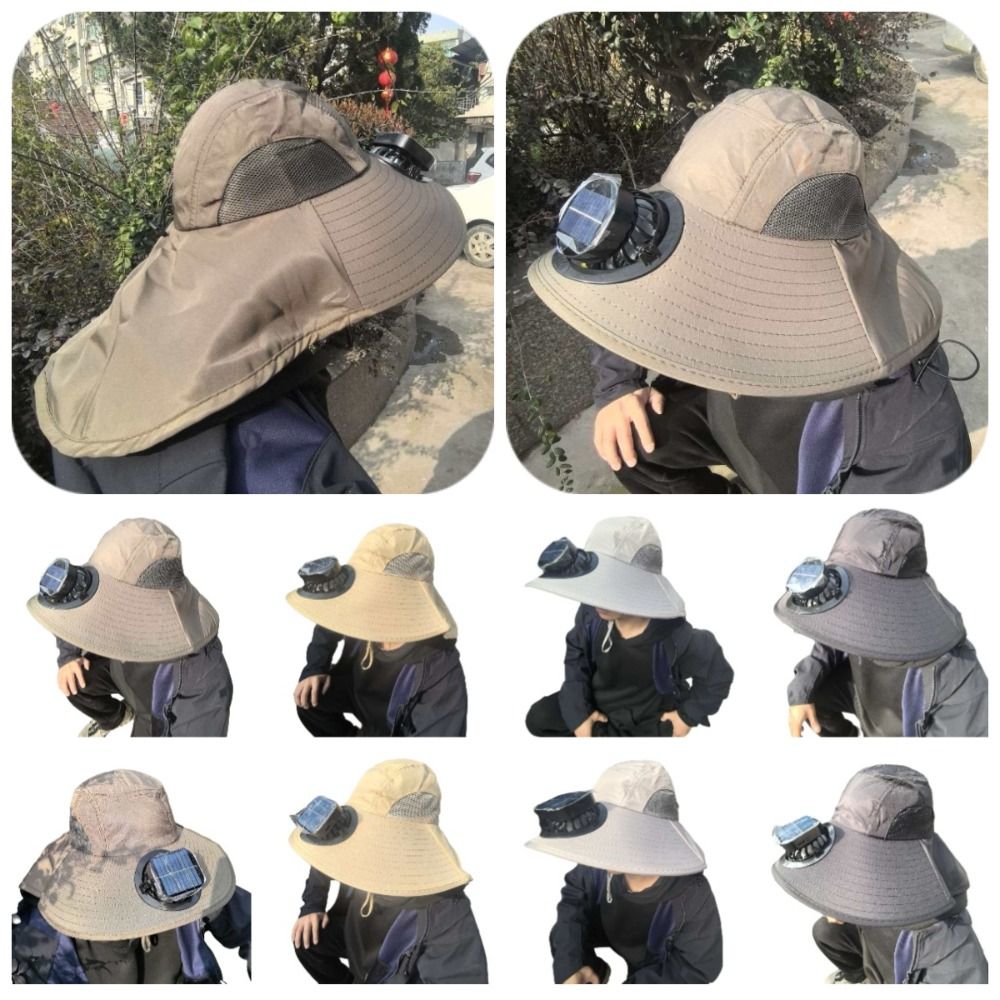 Convenient Breathable Solar Fan Hat Strong Wind Wide Brim Summer Fan Visor Cap UV Protection Portable Cooling Fisherman Hat Beach