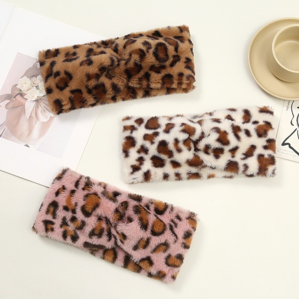 New Cross Plush Hair Bands Leopard Print Soft Elastic Headbands Wide Brim Warm Turban Women
